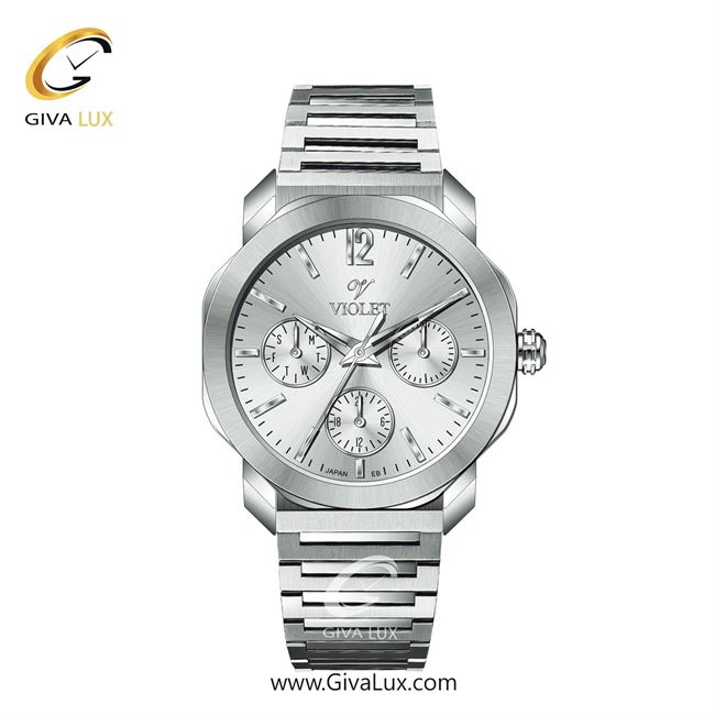 ساعت مچی اورجینال زنانه ویولت VIOLET سه موتوره فول تایم نقره ای | نقره ای| نقره ای| کد رفرنس 0628